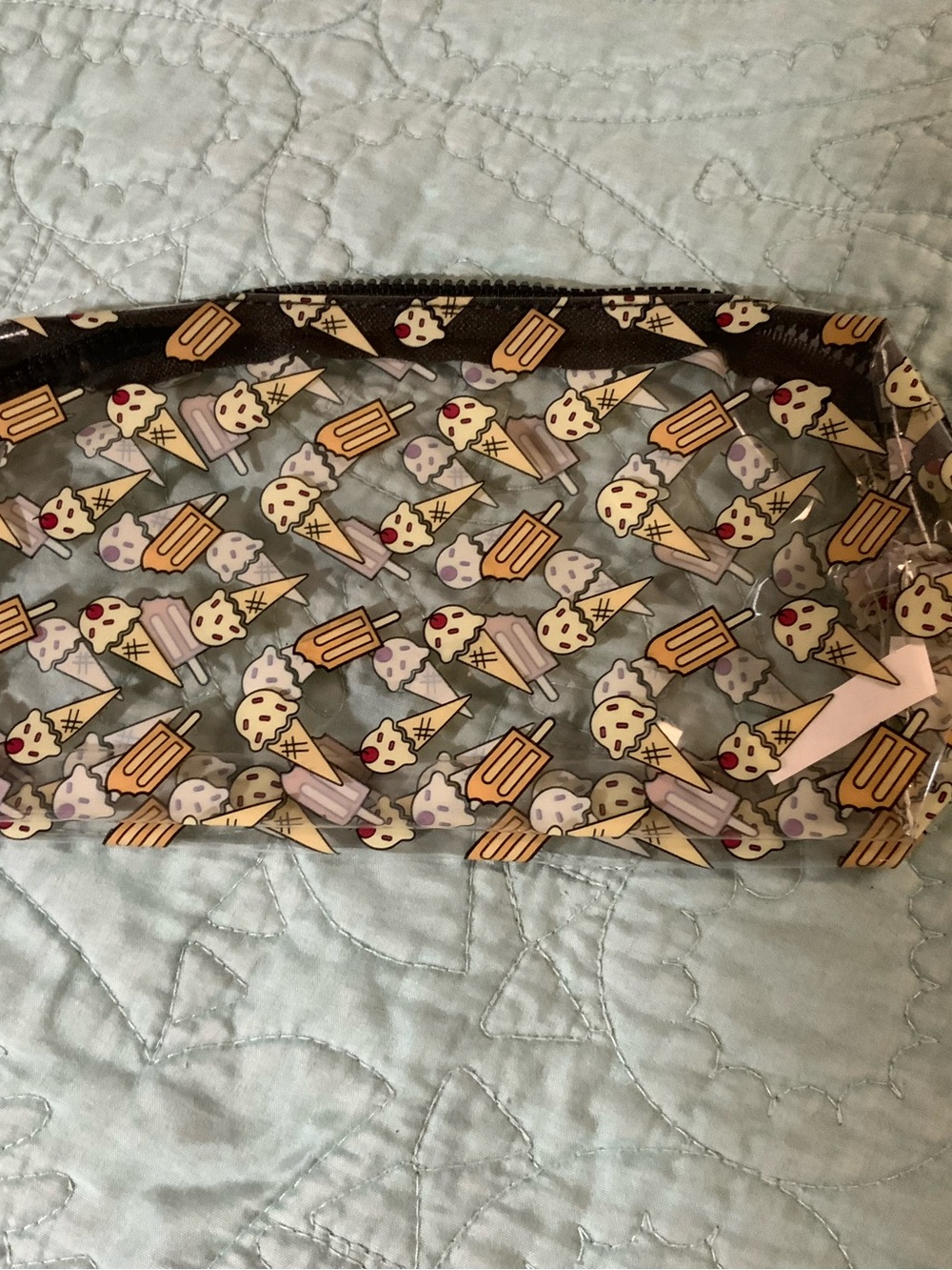 Clear Ice Cream Print Cosmetic Bag - Transparent Makeup Pouch
